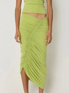 NWT KHY Asymmetrical Ruched Skirt W/ Slit- Dark Citron Size S